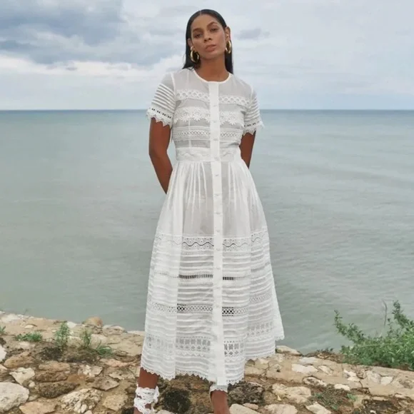 NWT Waimari Camila Lace Embroidered Maxi Dress in Pure White - Picture 7 of 13